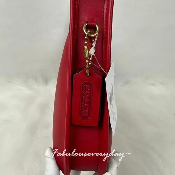 Coach Curve Zip Shoulder Bag Glovetanned Leather CAF11 Brass/Ruby Red NWT